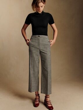 Sezane Martin Crop Trousers Black/ Ecru Gingham - Size 4